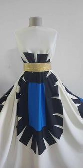 Stofa Crep Satinat Alb Model Albastru STO1100