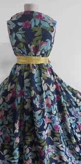 Voal Bleumarin Frunze Bleo Flori Magenta VOAL1179