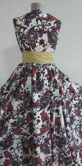 Viscoza SPUN Alb Paisley Rosu Negru VIS1107