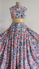 Matase Alba Flori Si Frunze Rosu Albastru Turcoaz MAT1426