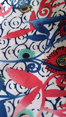 Matase Alba Flori Si Frunze Rosu Albastru Turcoaz MAT1426