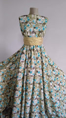 Stofa Imprimeu Floral Olive Turcoaz STO1252