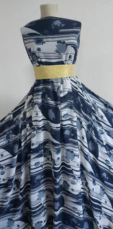 Voal Bleumarin Alb Frunze VOAL1194