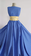 Tesatura Bumbac Albstru Carouri Albe BBC1002