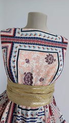 Tripluvoal fin Model Dreptunghiuri înflorate Cărămiziu/Crem/Negru MAT1457