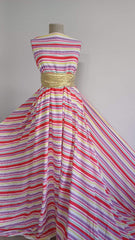 Viscoză batist Dungi Rosu/Mov/Galben/Alb, fibră naturală 100% VIS1105