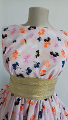 Mătase elastica RozPal cu Flori Mici  Orange/Lila/Bleumarin/Negru MAT1185