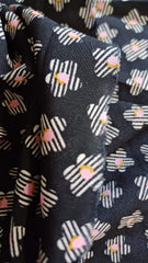 Mătase elastica Negru cu Floricele Albe MAT1299