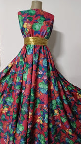 Material Elastic tip Lacoste Rosu Trandafiri Verzi, ELA1243