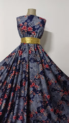 Tricot ponteroma Bleumarin Buchet Floral Rosu Zmeuriu ELA1139