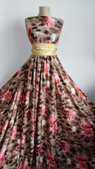 Lycra Maron Crizanteme Roz ELA1326