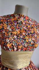 Latina Spandex -Negru Floricele Orange- STO1144