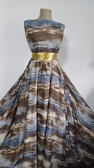 Voal imitatie matase imprimeu Animal Print in degrade Maron/Albastru VOAL1043