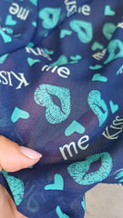 Voal Chifon KISS ME imprimeu Bleumarin Inimi Turcoaz VOAL1130