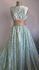 Mătase Satinata Plină Alb cu cerculețe Verde/Galben/Kaki MAT1237