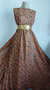 Voal chifon Negru cu Floricele Maron VOAL1190