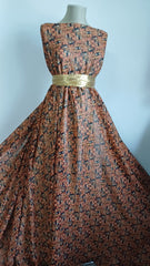 Voal chifon Negru cu Floricele Maron VOAL1190