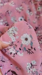 Voal chifon Roz antic Floricele Albe si frunze Negre VOAL1075