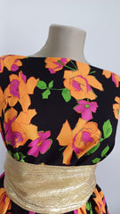 Viscoza Spun Negru cu Trandafiri Portocalii/Magenta VIS1113