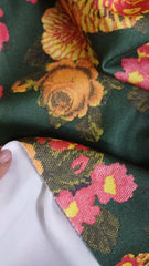 Stofa Imprimata Verde cu Trandafiri Roz/Galben STO1382