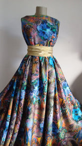 Scuba cu Flori Pictate Albastru/Verde/Orange ELA1291