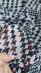 Voal chifon Model PICIOR DE COCOȘ Alb/Negru VOAL1112