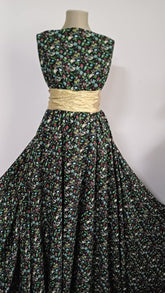 Matase Plina Negru cu Floricele Grena/Verde MAT1419