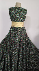 Matase Plina Negru cu Floricele Grena/Verde MAT1419