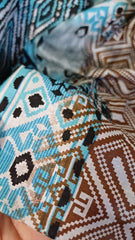 Poplin Bumbac Model Etno Tircoaz/ Maron/Negru ,100% fibră naturală BBC1125