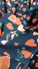 Matase Albastru Marin cu Inimioare Somon/Alb MAT1358