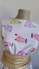 Mătase Elastica Alb cu Personaje Hazlii MAT1077