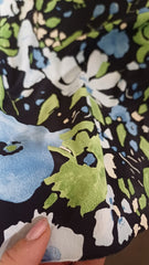 Matase Maroken Negru cu Flori Bleo/Verde/Alb MAT1214