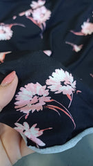 Jerse Vâscoză cu Elastan 95/5% – Negru cu Floricele Roz ELA1282