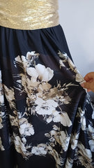 Lycra Negru Bordura Anemone Bej/Alb  ELA1398