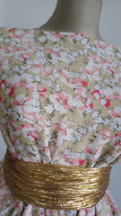 Voal chifon Bej cu Florice Roz/Alb VOAL1149