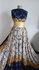 Voal Chifon Bordura Dubla Bleumarin/Bej/Mustar VOAL1143