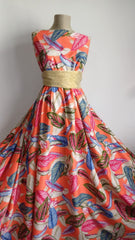 Viscoza Spun Orange cu Pene Rosii, Albastre și Kaki VIS1311