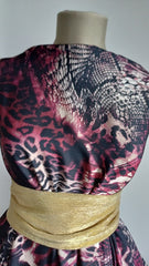 Matase Satinata Elastică, Imprimeu Piton si Animal print Grena/Bej/Negru 1410