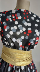 Voal chifon Negru Buline colorate - Rosu, Gri, Alb VOAL1207