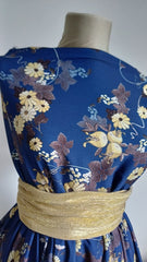 Silky Bleumarin imprimeu Broderie Buchet Floral galben MAT1390