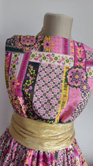 Voal chifon Figuri Inflorate Roz/Verde/Galben/Alb, curgător VOAL1205