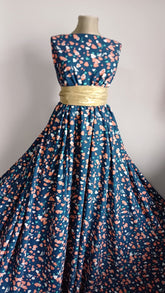 Matase Albastru Marin cu Inimioare Somon/Alb MAT1358