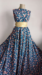 Matase Albastru Marin cu Inimioare Somon/Alb MAT1358