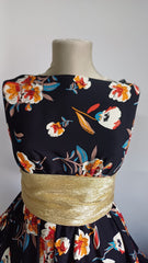 Matase NEGRU cu buchet floral Orange/Alb/Grena MAT1219