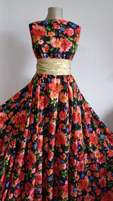 Viscoza Spun Negru cu Flori SUPERBE Rosu/Mov VIS1203