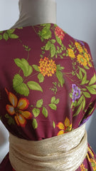 Voal chifon Visiniu cu Nemțoaice Galbene si Mov curgător VOAL1206