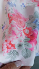 Catifea Elastica Supersoft Roz Alb cu Buchet Trandafiri CAT1038