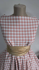 Matase Crinkle, cu imprimeu pătrățele Roz Pudra cu Alb MAT1291