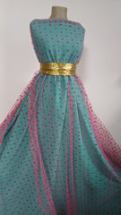 Tull elastic Fucsia cu Stelute de catifea DAN1078