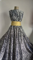 Matase satinata Imprimeu Alb/Negru MAT1404